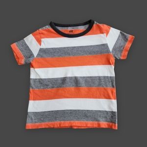 SOLD-  Orange/White/Grey Striped S/S Tee, Kid's 2-4Y